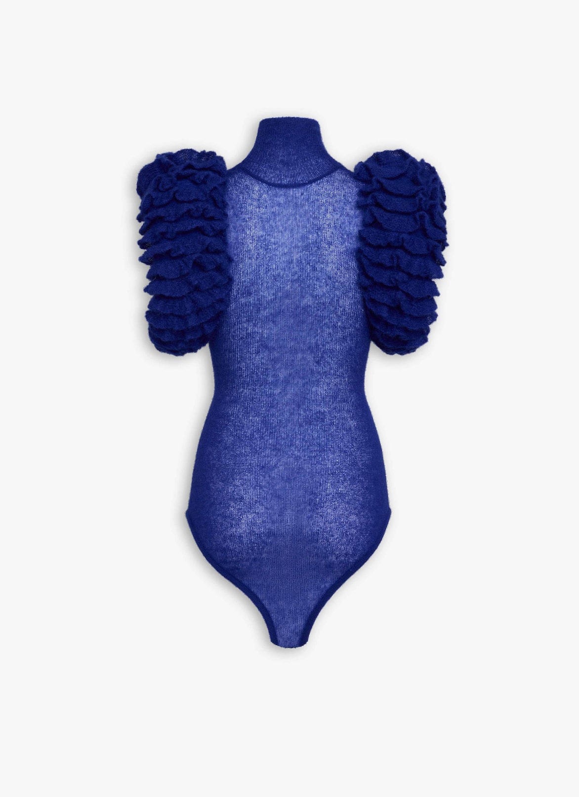 MOHAIR KNIT SCULPTURAL RUFFLE BODYSUIT ALAÏA INDIGO MOHAIR KNIT SCULPTURAL RUFFLE BODYSUIT